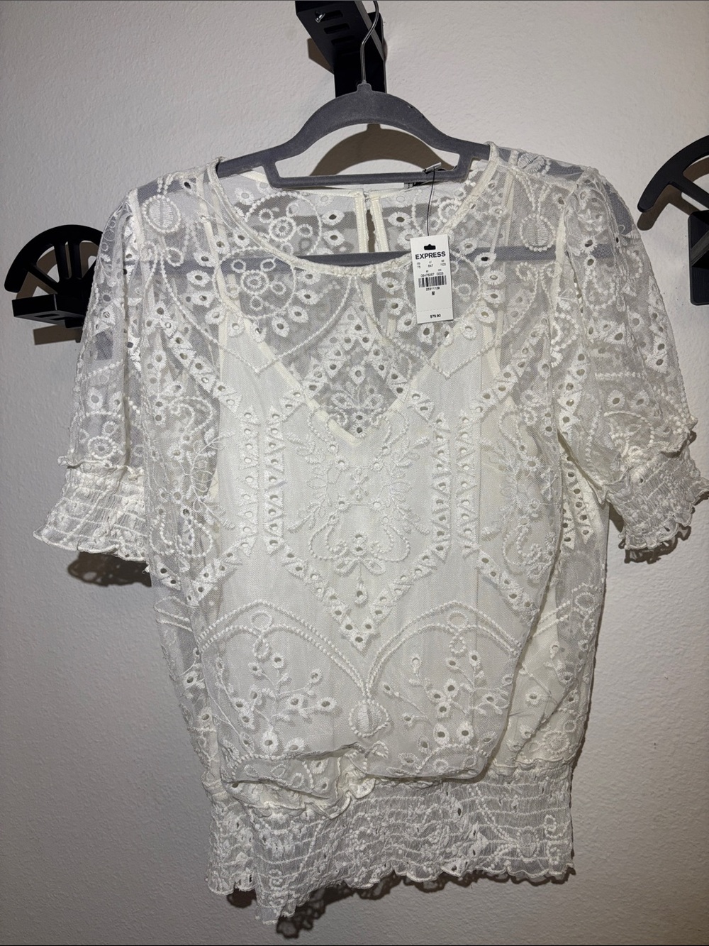 Express Ivory Lace Eyelet Blouse